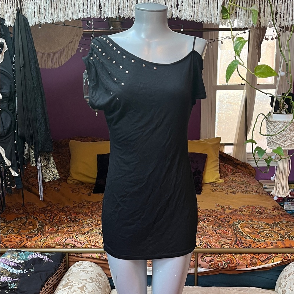 Vintage Y2K off the shoulder studded long tunic / mini dress